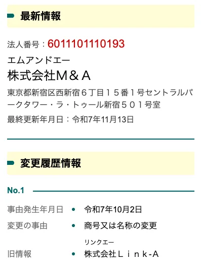 株式会社Link-A→株式会社M&Aに社名変更