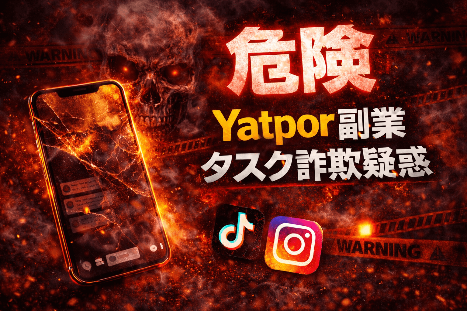 Yatopor副業でタスク詐欺をしている疑惑を解説する告知画像。