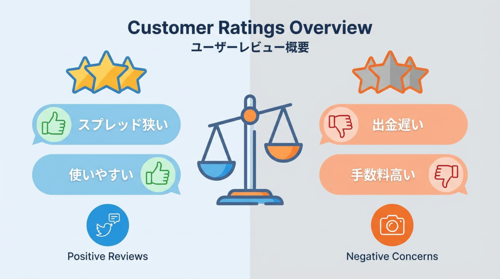 良い評価と悪い評価のバランス、ユーザーレビューを表現