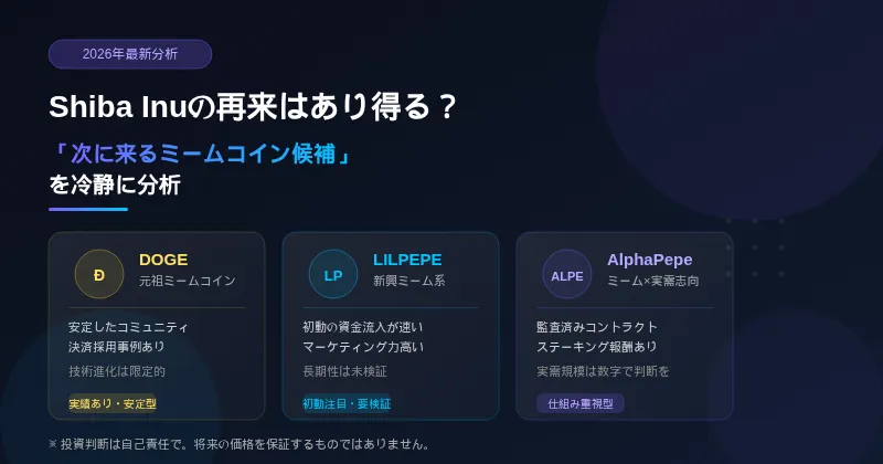 Shiba Inuの再来はあり得る？2026年最新「次に来るミームコイン候補」を冷静に分析した画像